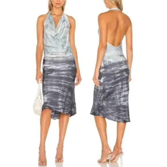 halter neck fit and flare dress Halter Neck Abstract Print Fit and Flare Midi Dress in Multi main image 1